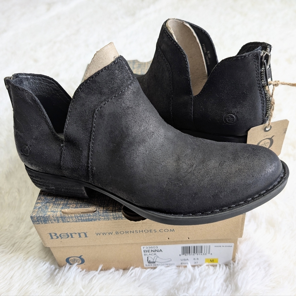 NWB Born Black Distressed Suede Leather Western Benna Bootie Size 6.5